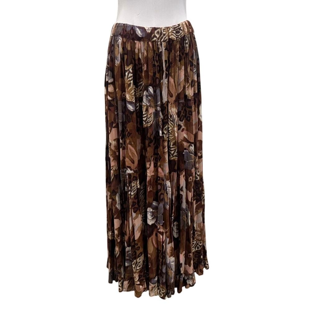 Vintage Neo Nostalgia Indian Rayon Maxi Skirt Medium Brown Floral Fall Autumn
